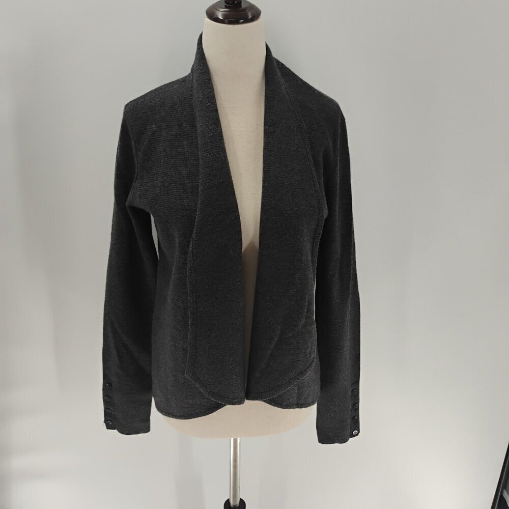 Loft Women's Gray Open Front Cardigan Sweater Size S merino wool‎ blazer